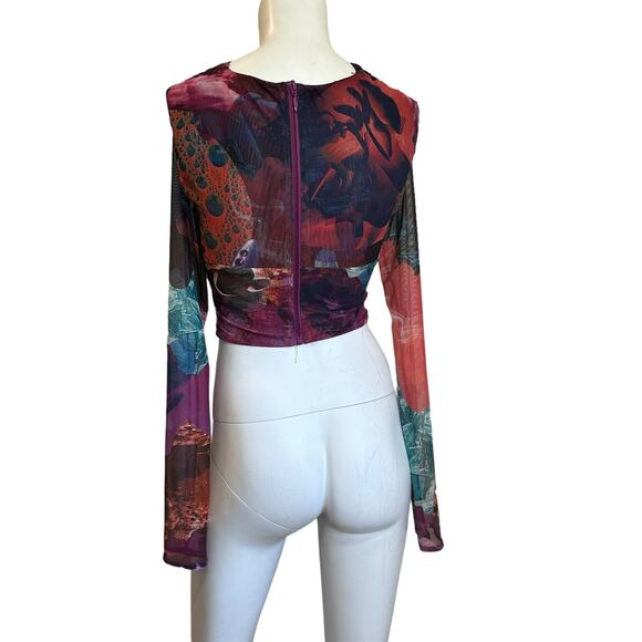 Mistress Rocks Lovely Day Multicolored Print cutout Cropped Top sz XS - Picture 5 of 8